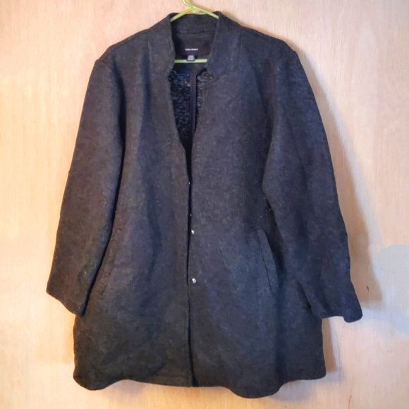 Vero Moda Dark Grey Brushed Katrine Faux Wool Midi Coat, Size 2x-3x Fair - Picture 2 of 9